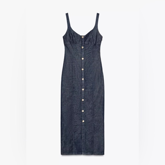 Zara Dresses & Skirts - Zara NWT Dark Wash Denim Midi Maxi Dress Button Front Size XL